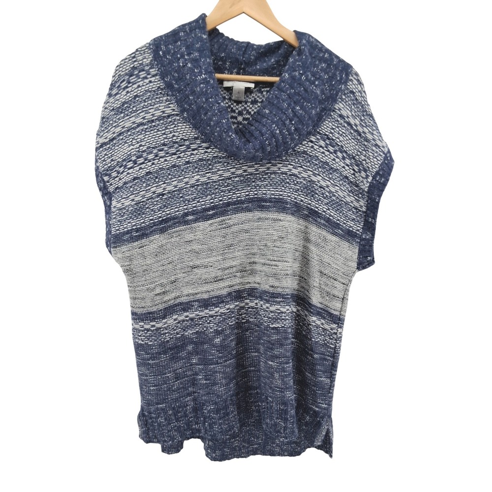 Christopher & Banks Womens Sweater Vest XL Blue Marled Knit Cowl Neck‎ Pullover